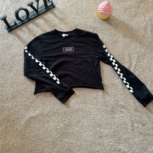 Vans Black Long Sleeve Top with Checkered Detail